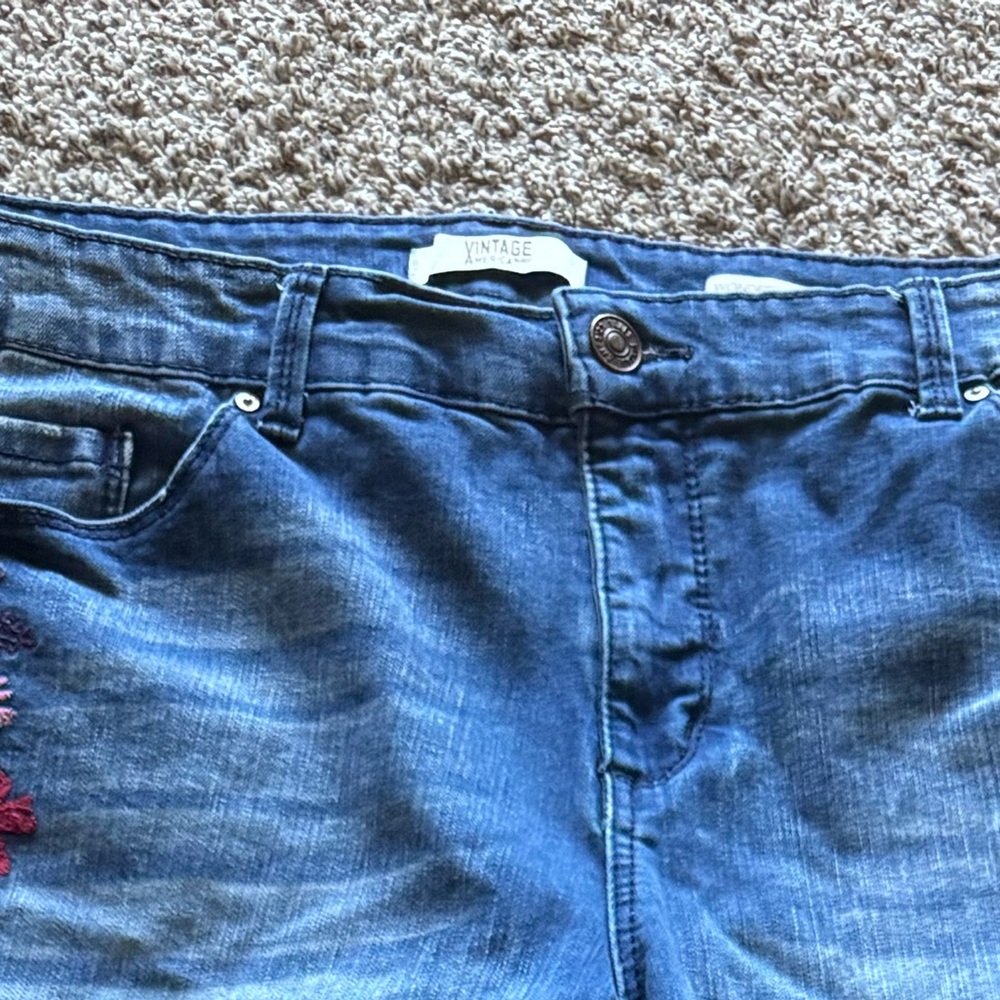 Vintage America Blue Jeans with Red Floral Embroidery - Picture 6 of 6